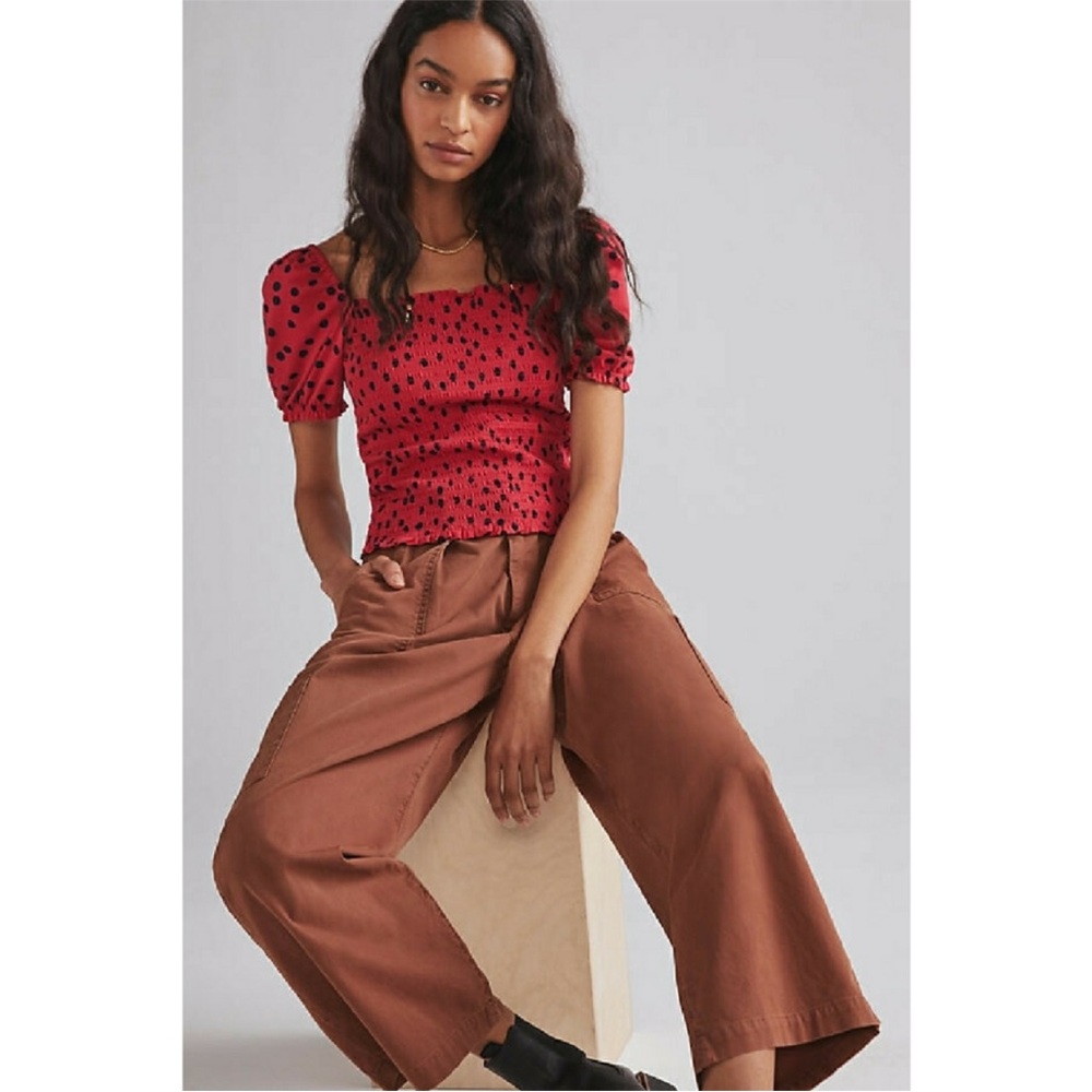 Anthropologie Dolan Left Coast Smocked Puff-Sleeved Top Red Size XS Women’s - Picture 4 of 16